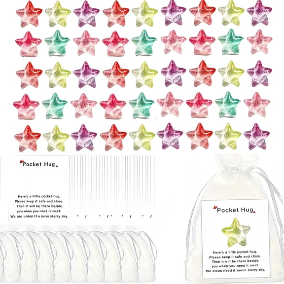 120Pcs Pocket Hug Cards Set with Gradient Resin Stars and Gift Bags, Pocket Hugs Bulk Inspirational Tokens, Star Themed Gifts for Friends Family Employee Appreciation Party Favors