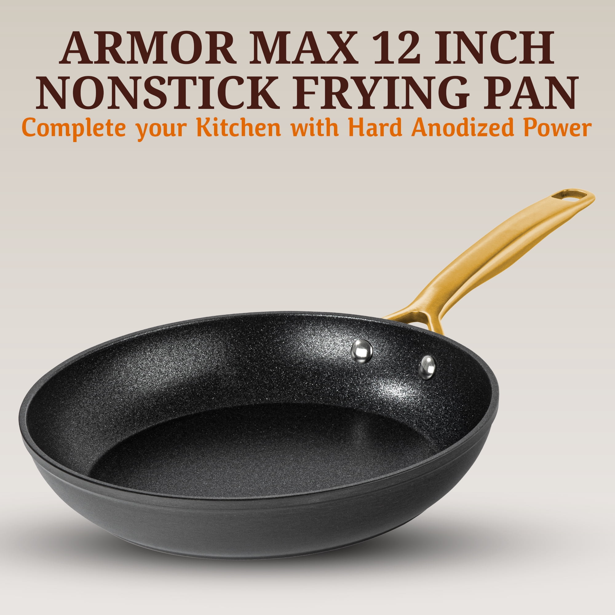 GraniteStone Armor Max 12 Inch Nonstick Frying Pan, 8x Longer Lasting Non Stick Hard Anodized Aluminum Frying Pan, Easy Clean, Oven Safe, Electric Stovetop Compatible