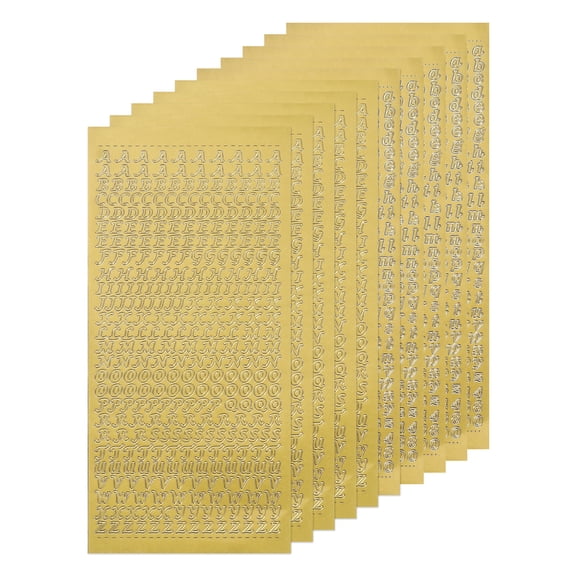 10 Sheets Nail Alphabet Letter Stickers 3D Small Upper Lower Case Letter A to Z Gold Self Adhesive Sticker