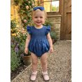 thumbnail image 3 of RUINIXCW Newborn Baby Girl Denim Bubble Romper One Piece Western Cowgirl Outfit Cute Infant Baby Girls Summer Clothes Fly Sleeve Smocked Jeans Bodysuit Jumpsuit Playsuit Headband, 3 of 9