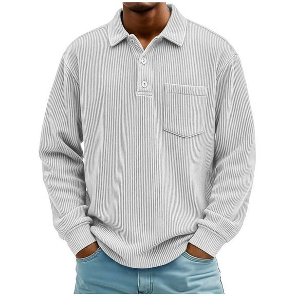 BUIGTTKLOP Men's Corduroy Sweatshirts Casual Long Sleeve Shirts Lightweight Quarter Button Collared Golf Tops