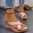 thumbnail image 3 of Rokment Womens Platform Wedge Dress Sandals 2026 Summer Trendy Casual Braided Leather Crooss Band Open Toe Chunky High Heels Slip on for Woman Pink Size 8.5, 3 of 7