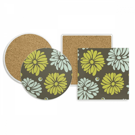 

Flower Yellow Chrysanthemum Flower Coaster Cup Mug Holder Absorbent Stone Cork Base Set