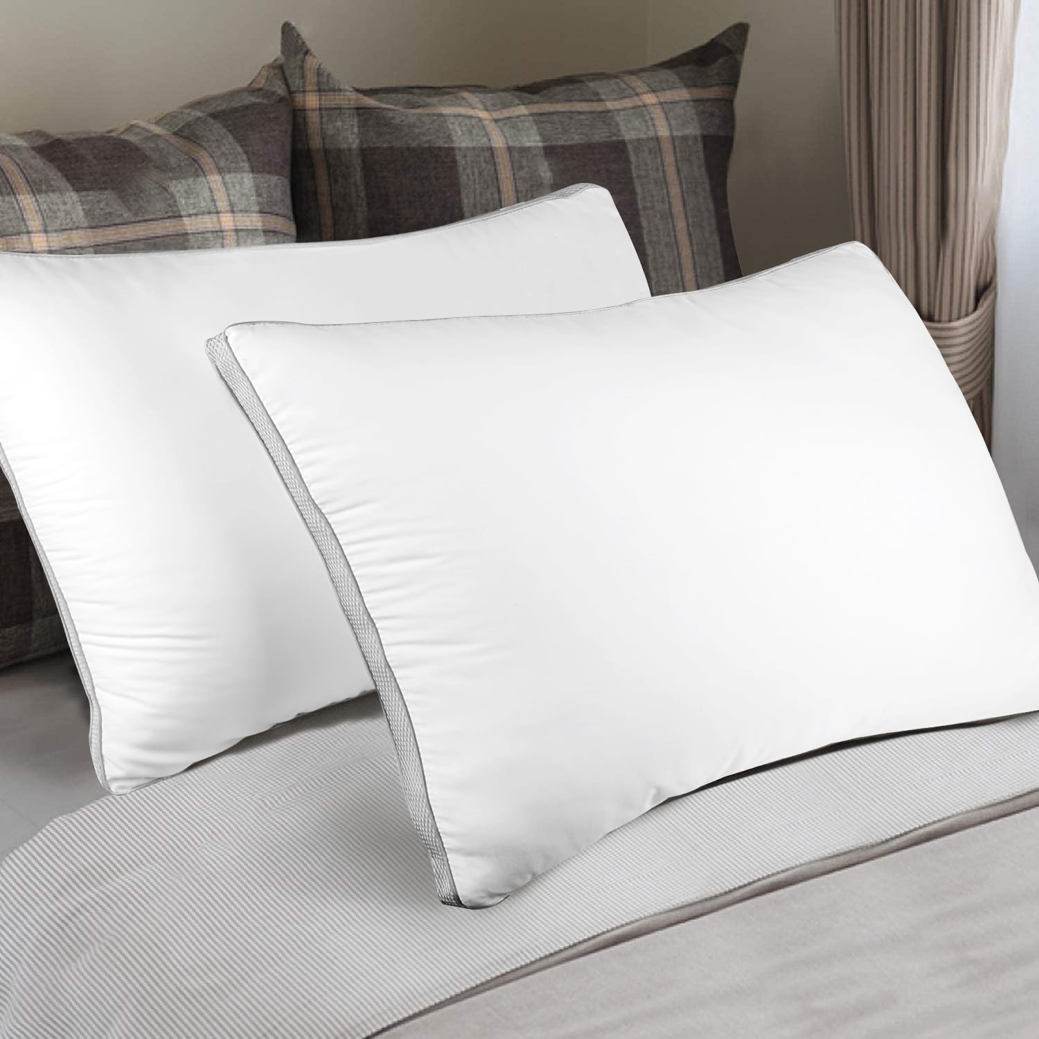 2 PACK QUILTED PILLOW EXTRA DEEP HOLLOWFIBER FILLING SUPER FIRM SOFT HOTEL 