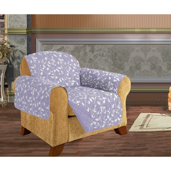 Leaf Design Quilted Water Reversible Furniture Protector/Slipcover Chair Size Lilac
