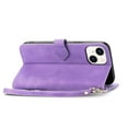 thumbnail image 6 of Nalacover Wallet Case for iPhone 14 Plus, Embossed Pattern Design Zipper Pocket Handbag Wrist Strap Premium PU Leather Flip Cover with Card Slots Holder Magnetic Clasp Kickstand Case,Purple, 6 of 13