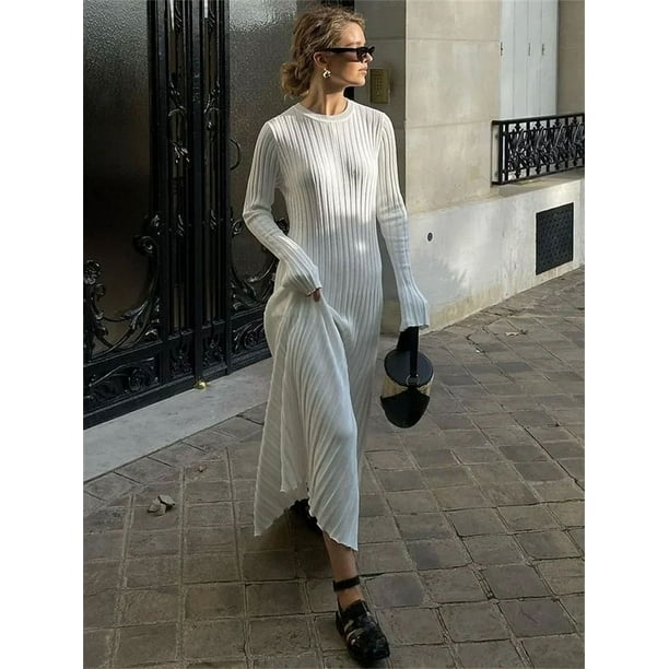 Tossy Lace-Up Female Knit Maxi Dress Autumn High Waist Fashion Patchwork  Long Sleeve Loose Solid Dress Bandage Knitwear Dress - Walmart.ca