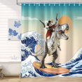 thumbnail image 3 of Funny Cat Shower Curtain, Cool Anime Dinosaur Surfing in Ocean Wave Fun Kids Bathroom Curtain Decor Novelty Retro Shower Curtain Set with 12 Hooks 72 x 72 Inch$$Home Decor, Kitchen, & Other, 3 of 8