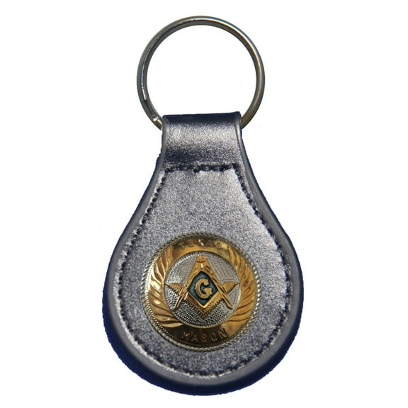 Small Texas Mason's Badge leather key fob or keychain 1" Black