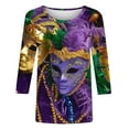 thumbnail image 4 of Jsaierl 2025 Mardi Gras Outfit for Women Plus Size Tops Holiday 3/4 Blouses Sleeve Carnival Themed Party Shirts, 4 of 5