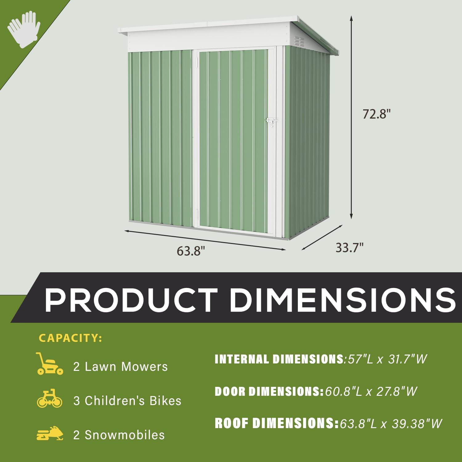 YODOLLA 5x3 ft Outdoor Metal Storage Shed, Sliding Roof, Lockable
