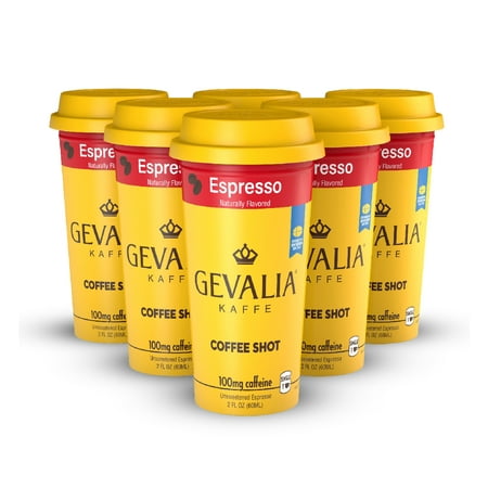 Gevalia Coffee Shots - 100mg Caffeine, Espresso, Premium coffee energy boost in a ready-to-drink 2-ounce shot, 6 pack