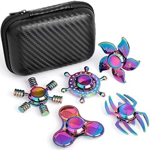 5 Pack Metal Fidget Spinners Pack Stress Relief Toys for Kids Adults, Rainbow Finger Hand Spinner Bulk Set Sensory Desk Toy, Cool Gadget Christmas Stocking Filler Stuffer Birthday Gifts Party Favor