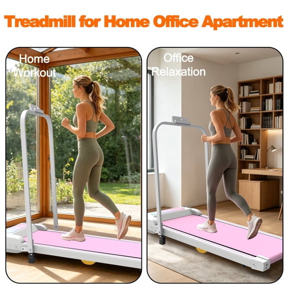 Under Desk Treadmill with Incline, 2 in 1 Portable Walking Pad for Home Office, Pink Treadmill with Handle Remote Control and LED Display, 0.5-5mph Walking Jogging Machine