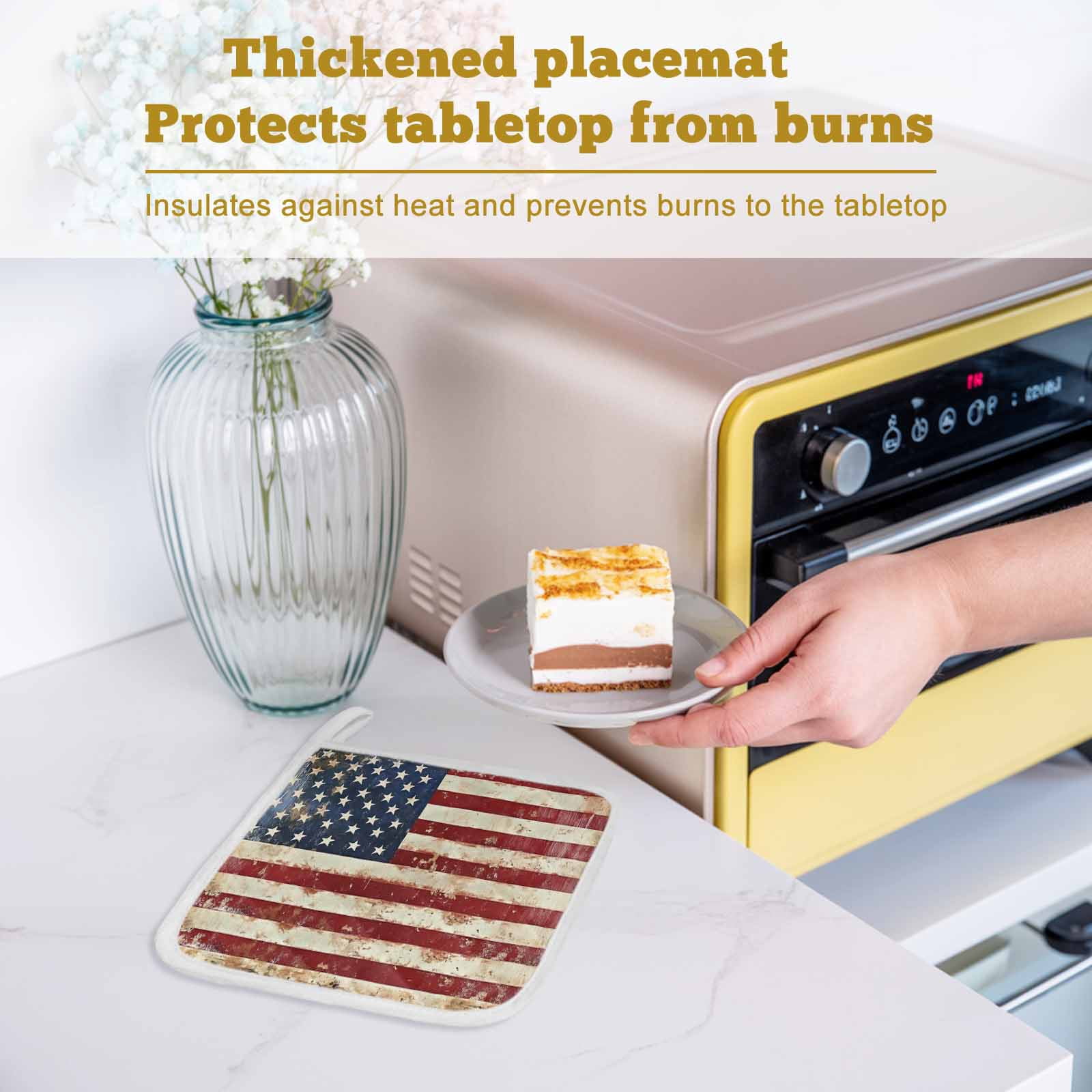 American Flag Pot Holders for Kitchen Heatproof Potholder, 4 Pack Vintage Blue Red USA Flag Retro Hot Pads Multipurpose Oven Pads Cloth Potholders Trivet for Cooking and Baking