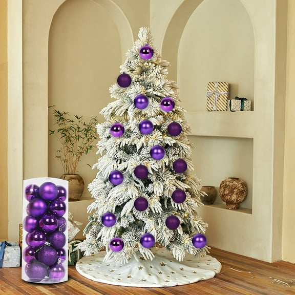 24-Pack Multicolor Christmas Ball Ornaments, 1.57 Inch Shatterproof Plastic Baubles with Mixed Finishes for Tree Decor,Purple