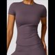 thumbnail image 5 of Camiseta Básica de Verano para Mujer, Corta, Cuello Redondo, Corte Ajustado, Top Corto Púrpura L, 5 of 10