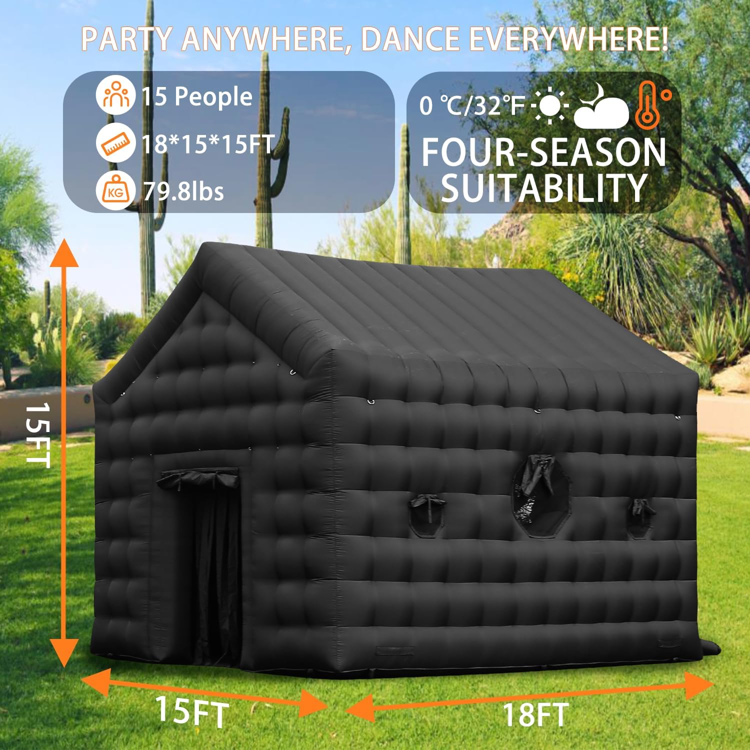 SAYOK 18x15x15 Ft Inflatable DiscoTent Portable Backyard Party Cube Nightclub Tent with Disco Light for Wedding Family Celebration