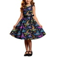 thumbnail image 2 of Girls' Halloween Zip Dress Spooky Tree Bat Print Sleeveless Round Neck Satin Bow Belt Flared Swing Skirt Kids Party Costume for Girls 4-14Y, Halloween Costumes for Girls Multicolor e 7 Years, 2 of 9