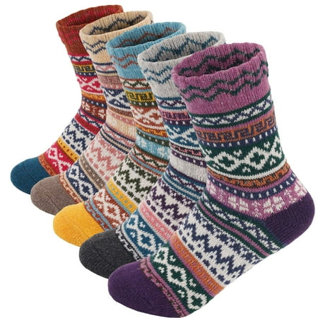 

HiTauing 5 Pack Womens Wool Socks Winter Soft Warm Cold Knit Wool Crew Socks Thick Knit Cozy Winter Socks Gifts for Women One Size