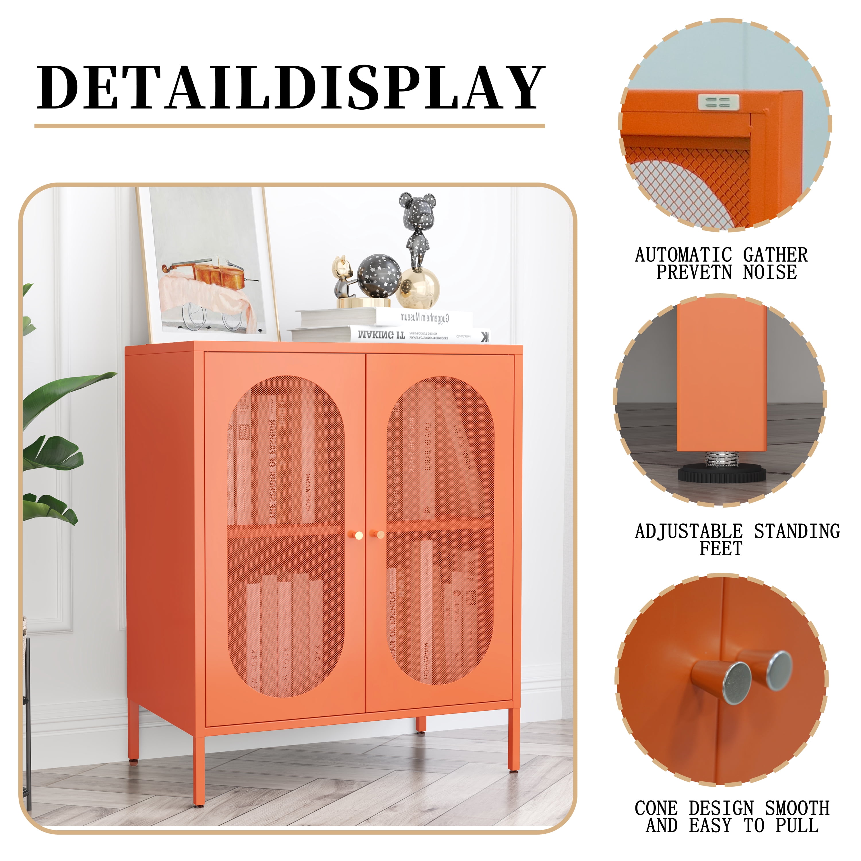2 Door Accent Cabinet,Metal Storage Cabinet with Adjustable Shelf,Buffet Sideboard for Bed Room,Living Room,Entryway,Hallway,Home,Hotel,Office,Garage,Kitchen,1 Removable Shelf.