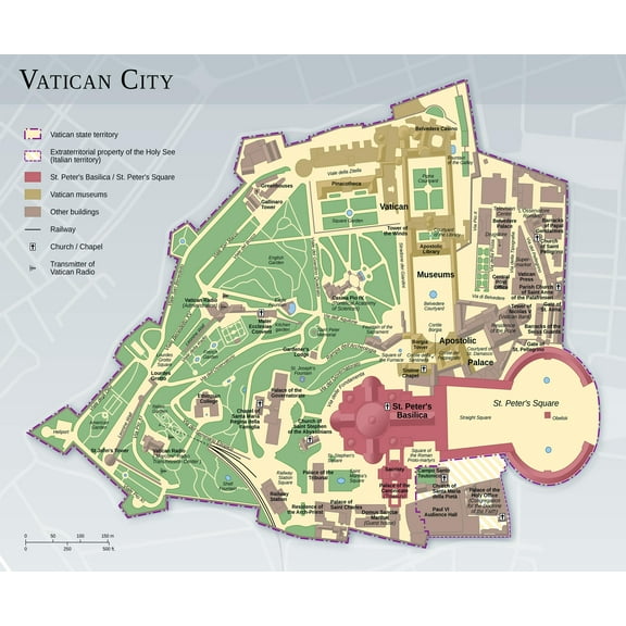 Palmetto Posters 24x29 Laminated Poster: Large detailed map of vatican city with other marks