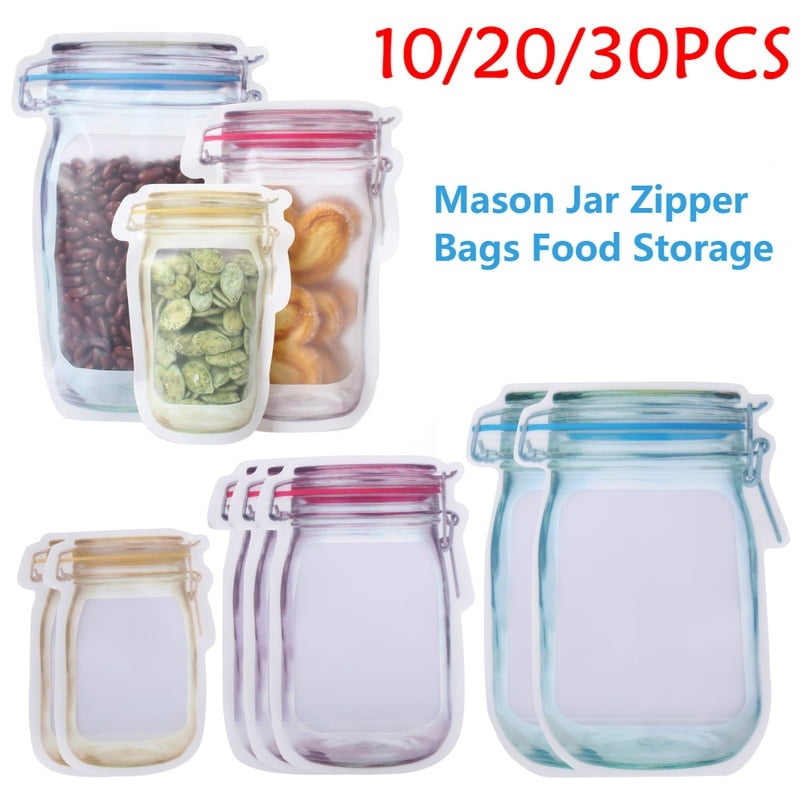 10/20 Reusable Mason Jar Bottles Bags Fresh Food Storage Bag Snacks Zipper Pouch 