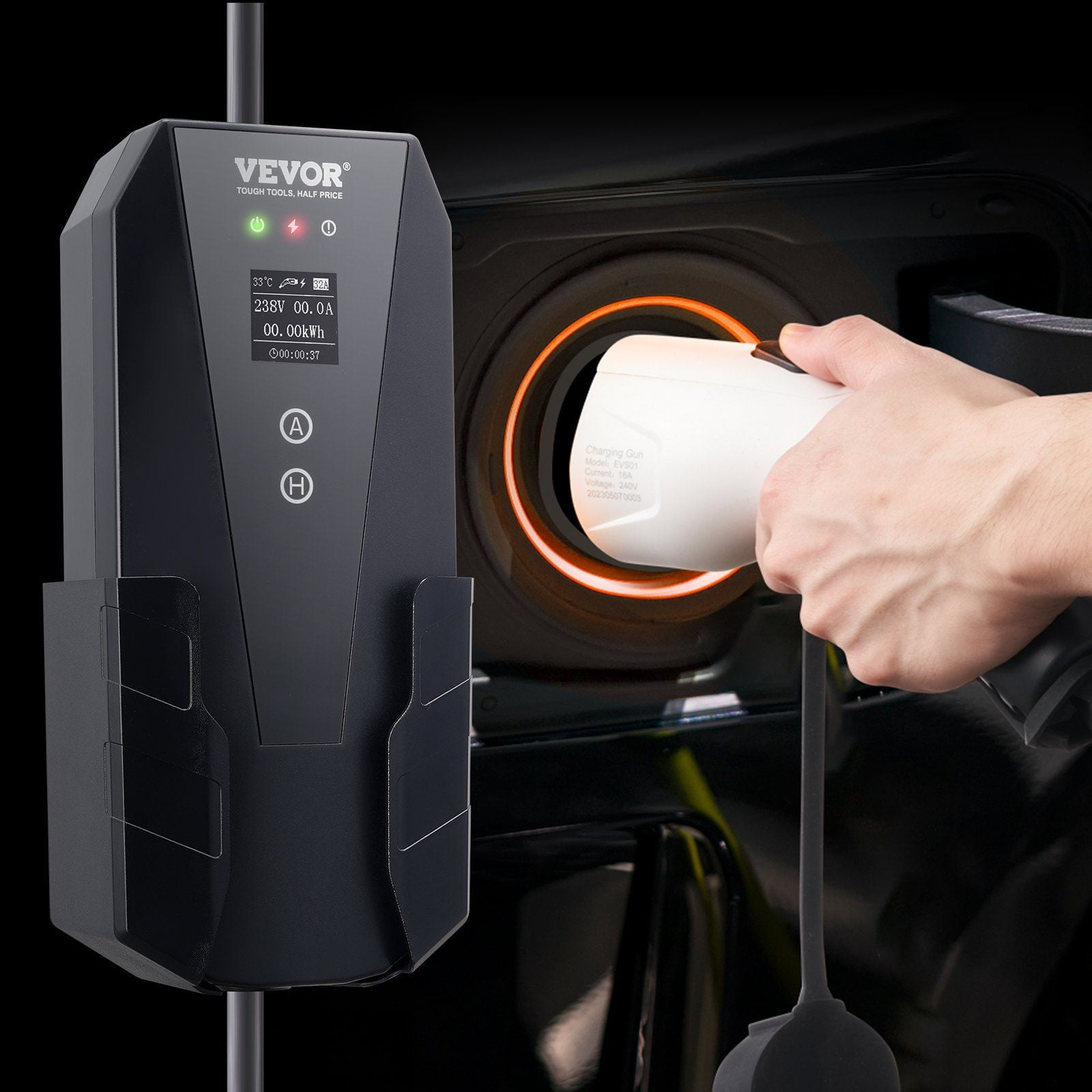 240V 32A Portable Electric Car Charger, 28ft Long Cable, Adjustable Amperage, NEMA 14-50 Plug, Compatible with All J1772 EVs