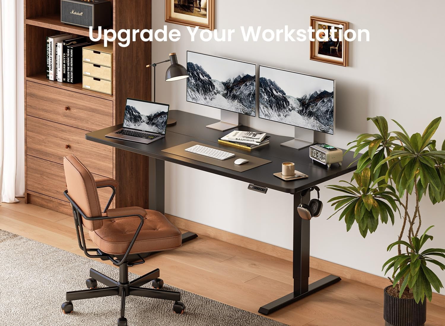 DESINO Computer Desk with Drawers, 55 Inch Study Writing Table, Modern Simple Style PC Desk for Bedroom, Gaming, Black