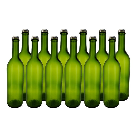 Home Brew Ohio 750ml Green Screw Cap Wine Bottles w/28mm Silver Metal Screw Caps
