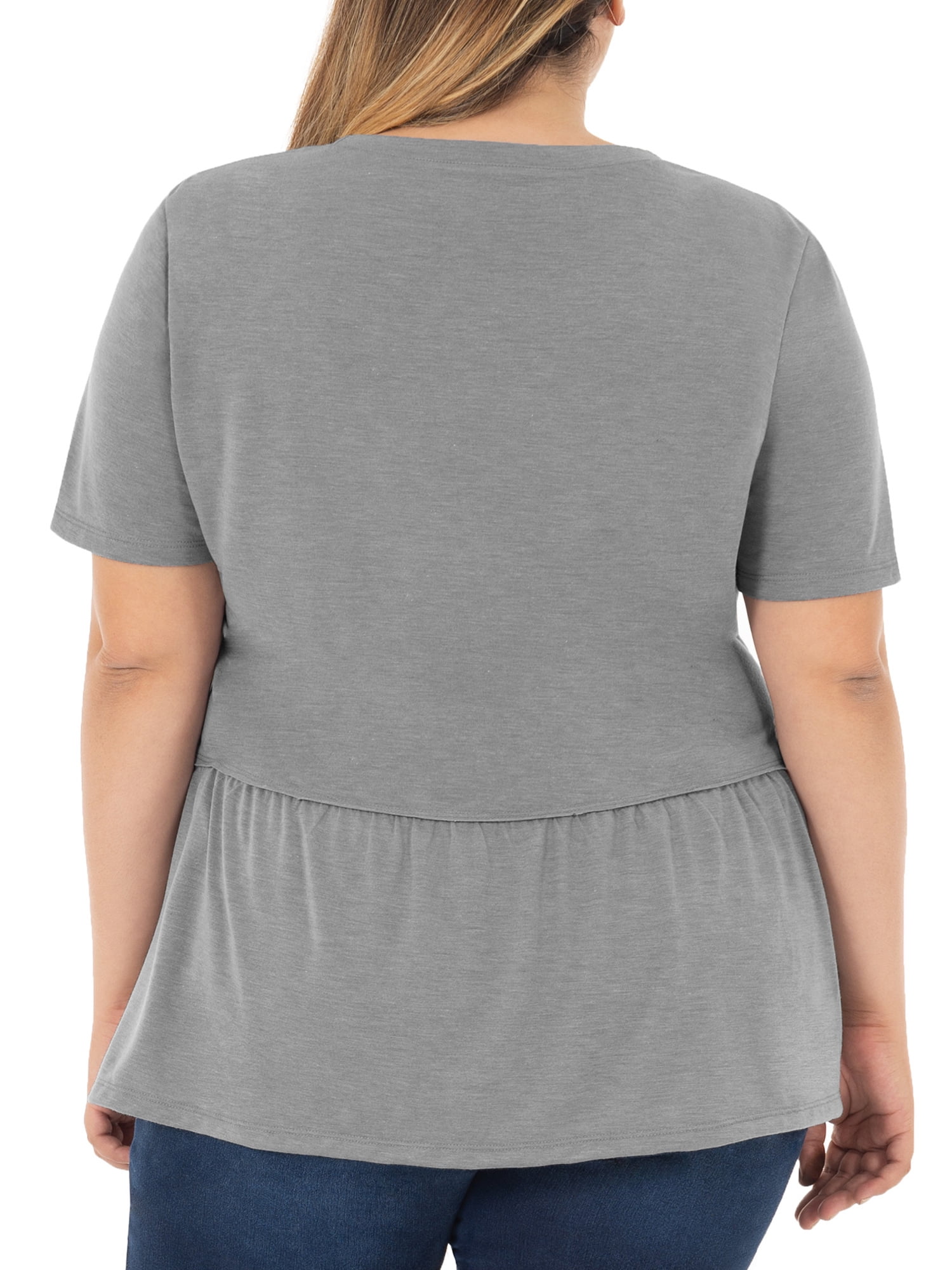 Wright's Women's Plus Size Short Sleeve Crew Neck Classic Peplum Top/Blouse, 1X-4X