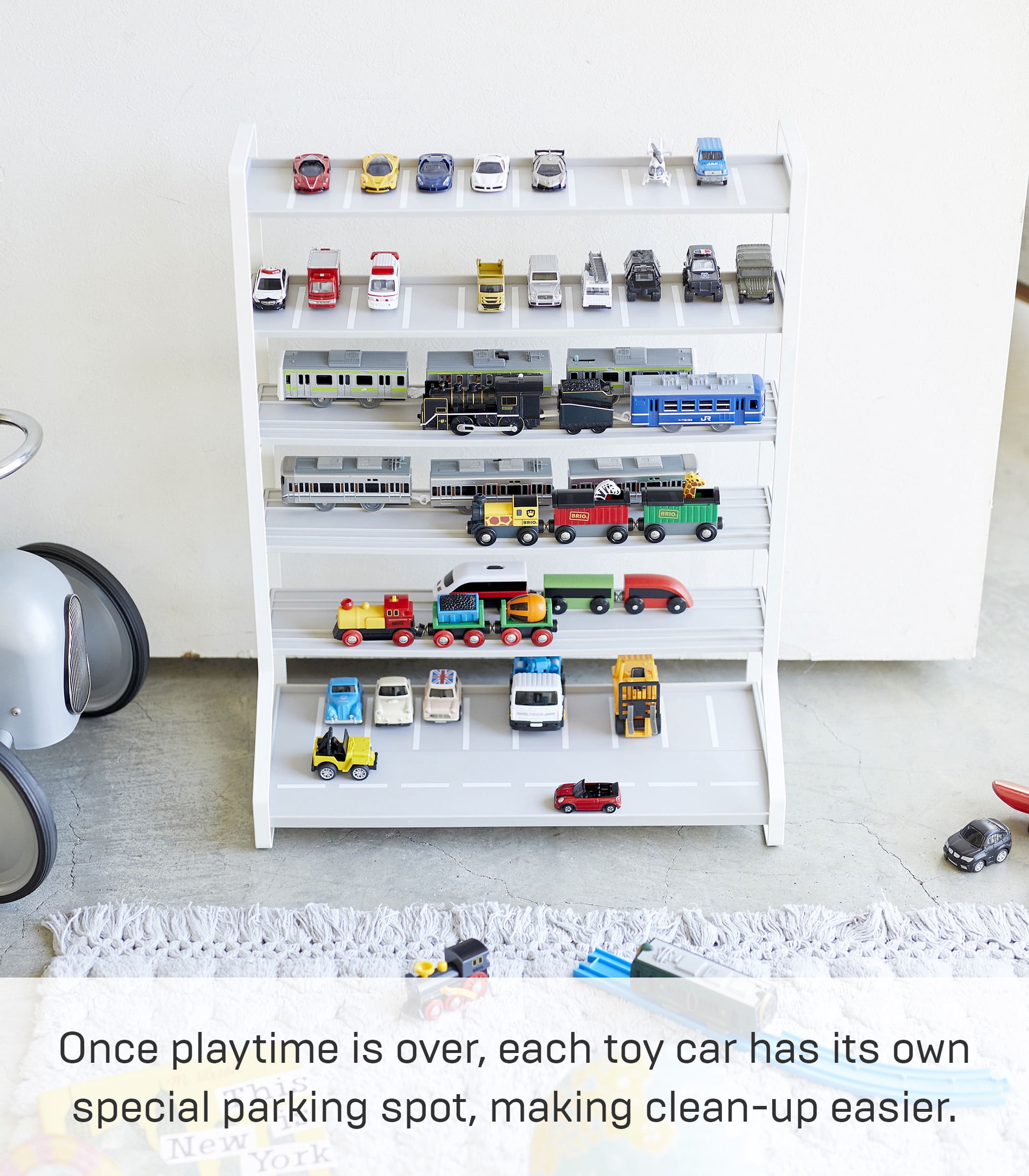 Yamazaki Home Kids' Parking Garage, White Steel Storage Organizer