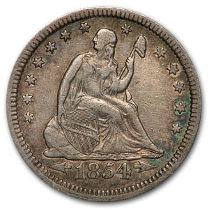 1854 Liberty Seated Quarter XF w/Arrows