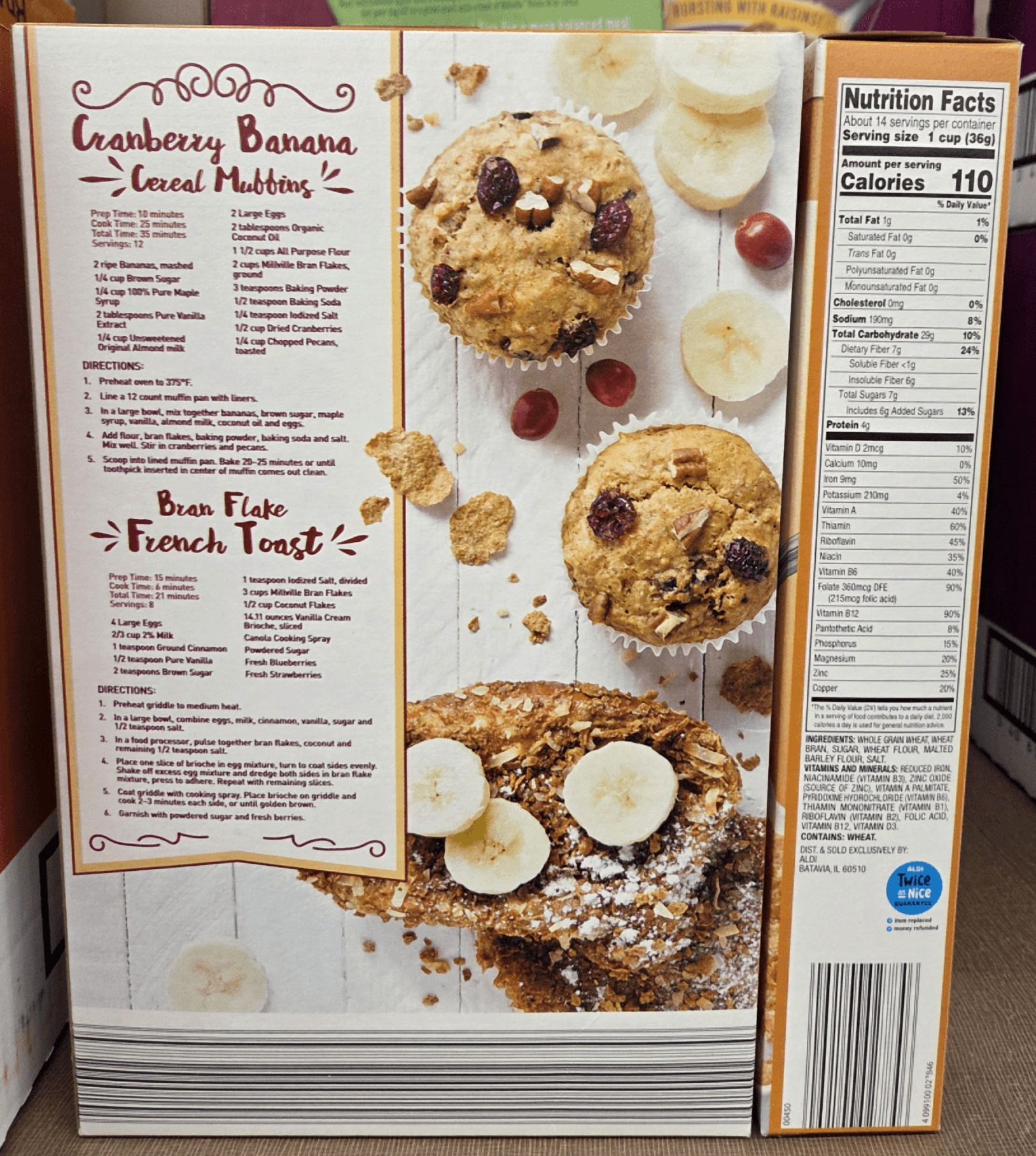 Millville Bran Flakes Whole Grain Wheat and Bran Cereal 18oz 510g (2 Boxes)