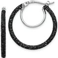 thumbnail image 1 of Sterling Silver Rhodium/Black Glitter Enamel 2X25mm Hoop Earrings (26 X 26) Made In Italy qe8572, 1 of 5