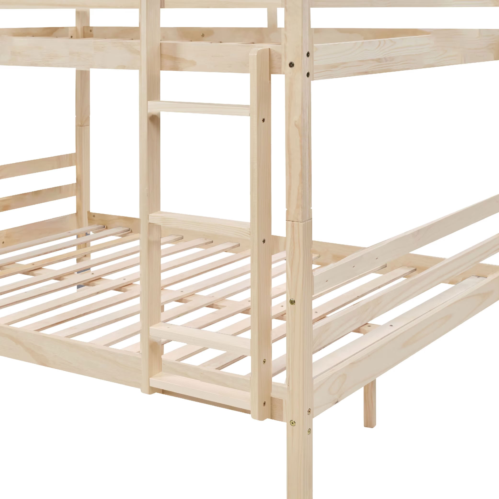MAYEERTY Full over Full Bunk Bed with Ladder and High Guardrail, Solid Wood Bed Frame, Space-Saving for Kids Teens Dorm Rooms Guest Rooms, No Box Spring Needed