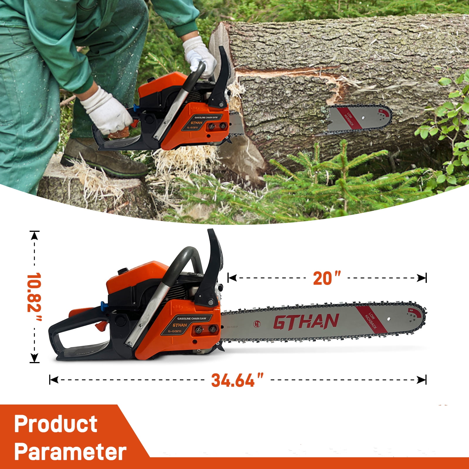 60cc Gas Chainsaws 20 Inch Bar Power Chain Saw Gas Powered Chainsaw 2 Stroke Handed Petrol Gasoline Chain Saws for Cutting Wood Outdoor Garden Farm Home Use