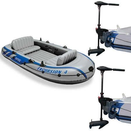 Intex Excursion 4 Inflatable Raft Set w/ 2 Transom Mount 8 Speed Trolling