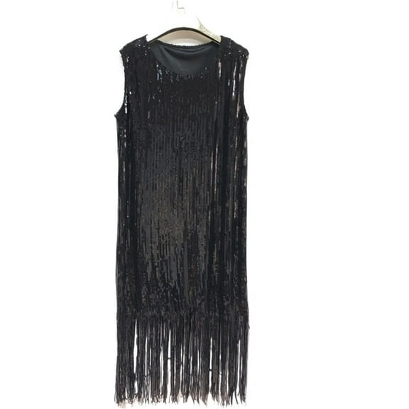 Party Heavy Sequins Tassels Dress Round Neck Straight Long Shiny Silver Dress Evening