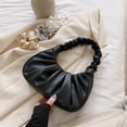 thumbnail image 4 of Bolsa con asa plisada, de mano de piel sintética para mujer, portátil de color sólido (negro) Likrtyny Para Estrenar, 4 of 9