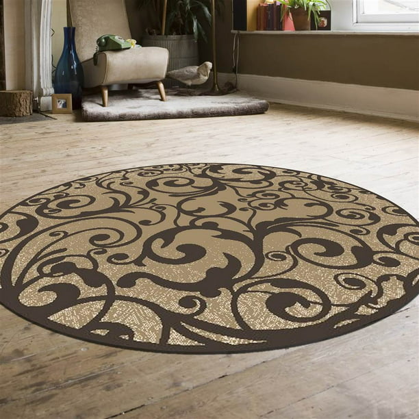 Traditional Beige Scroll Area Rug 5, How Big Is A 5 3 Round Rug