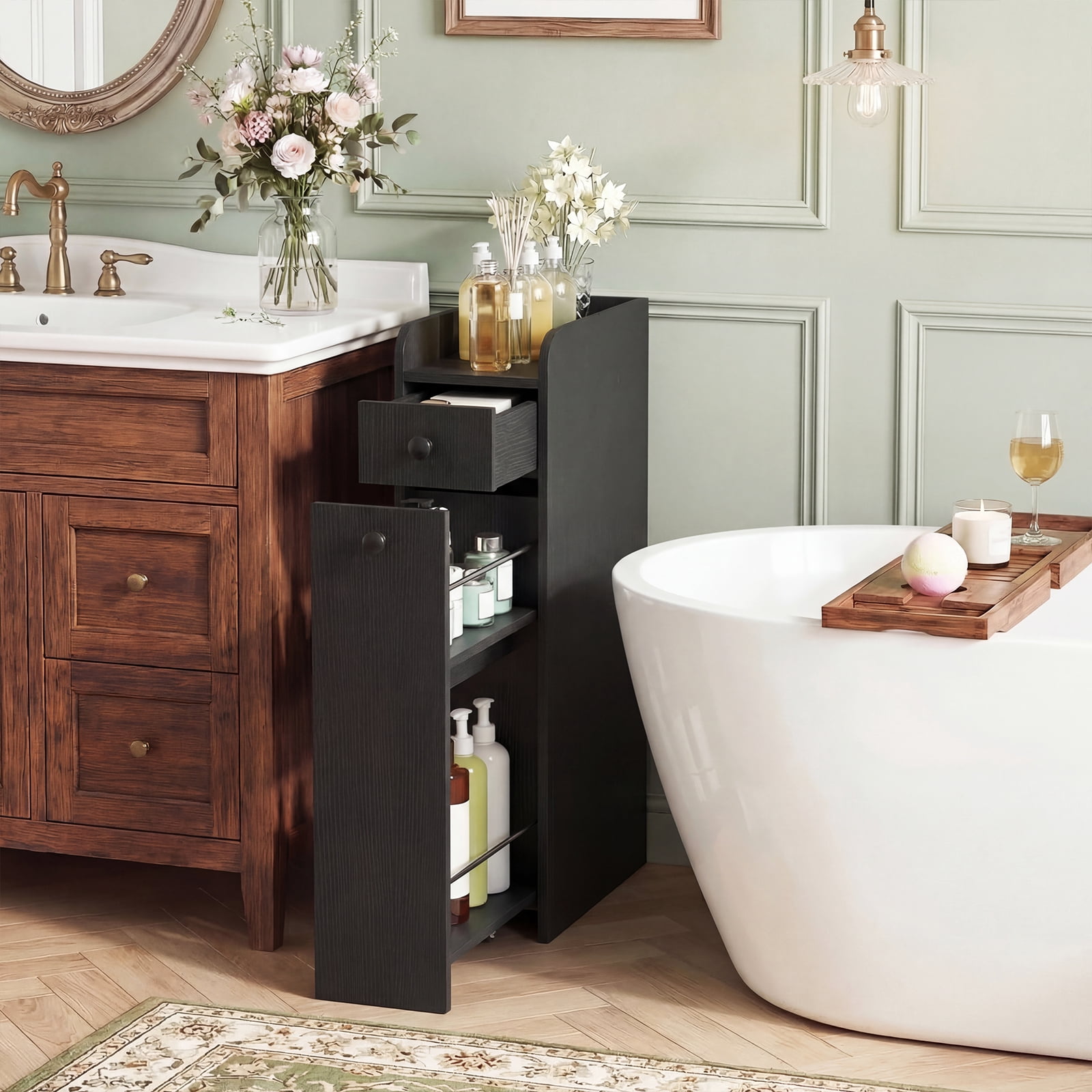 Costway Small Bathroom Storage Cabinet 4-Tier Narrow Toilet Side Storage Cabinet Black