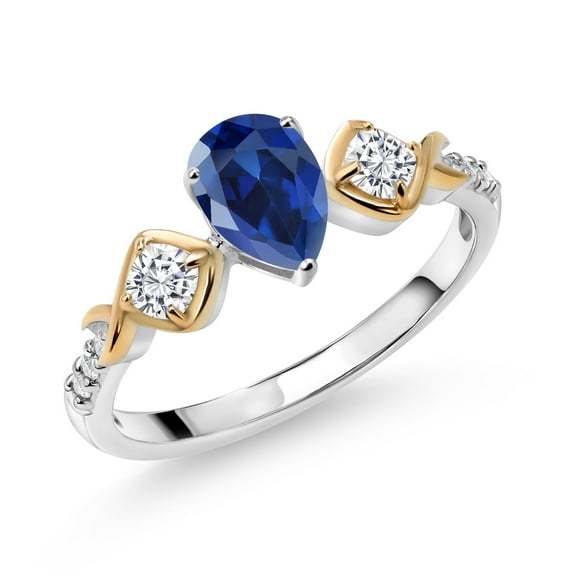Gem Stone King 925 Silver and 10K Yellow Gold Lab Grown Diamond Ring Created Sapphire Moissanite (1.31 Cttw, Size 6)