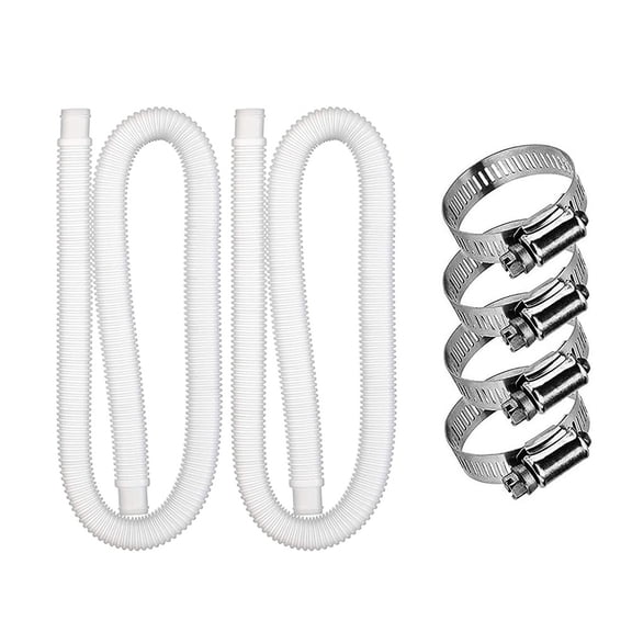 Above Ground Pool Replacement Hose Kit - 2-Pack 59-Inch Flexible PVC Pipes with 4 Metal Clamps, Leak-Proof 1.26" Diameter Water Hose for Inflatable/Portable Swimming Pools (Easy DIY Installation)