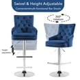 thumbnail image 5 of Foredo Velvet Swivel Bar Stools Set of 2, Modern Adjustable Bar Stools with Button Tufting and Pull Ring, Kitchen Counter Square Island Bar Stool, Dark Blue, 5 of 8