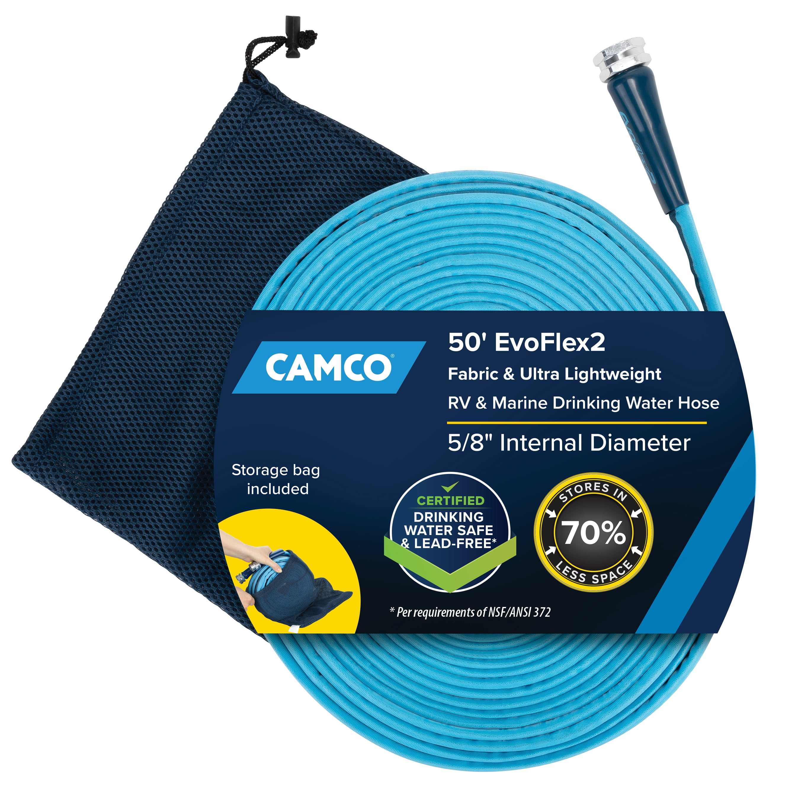 (2 pack) Camco EvoFlex2 50-Foot RV Drinking Water Hose - 5/8-Inch Inner Diameter, Blue (22579)