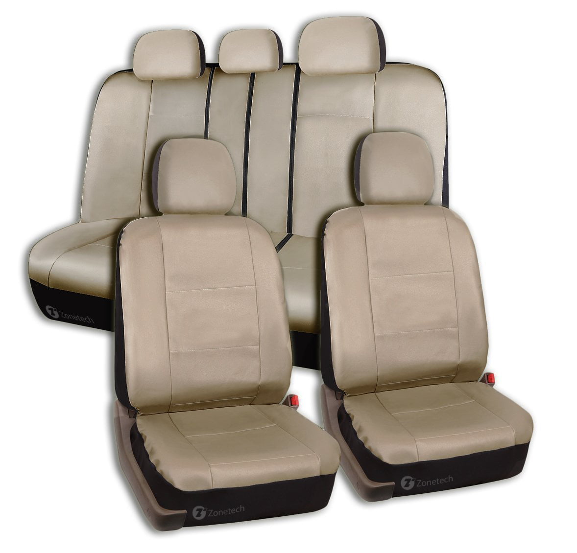 Zone Tech Pu Leather Car Seat Covers Classic Beige Tan Leather Front And Back Seat Cover With Straps And Hooks For Easier Installation