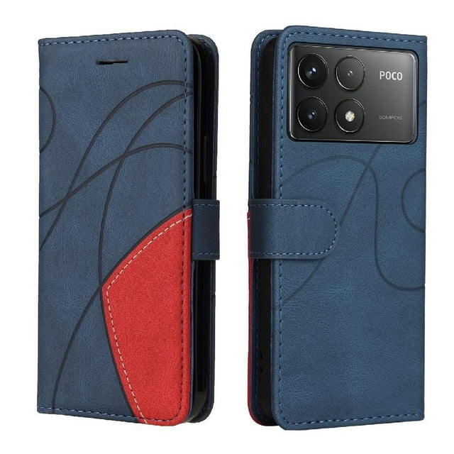 GANGXUN Flip Case for Xiaomi POCO F6 PRO – Leather Wallet Cover with Card Slots, Kickstand & Color Stitching Protective Folio