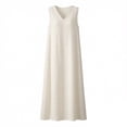 thumbnail image 5 of YuXingFu Loose Cotton Casual Dresses Women Maxi V-Neck Plus Size Womens Dress Sleeveless with Pocket Long Casual Summer Beige S, 5 of 6