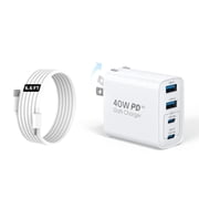 Topadre 40W 4 Port PD Wall Charger Block with 6Ft USB C Fast Charging Compatible with iPhone 16/16 Pro/16 Pro Max/16 Plus/15/15 Pro Max/iPad